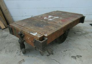 Lineberry Cart 21 Vintage Coffee Table Tulip Wheels Steampunk (we Ship Freight)