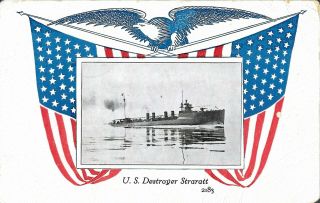 Vintage Naval Postcard,  U.  S.  Destroyer Straratt