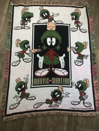 1996 Vintage Marvin The Martian Throw Blanket Warner Bros Looney Tunes 45x60