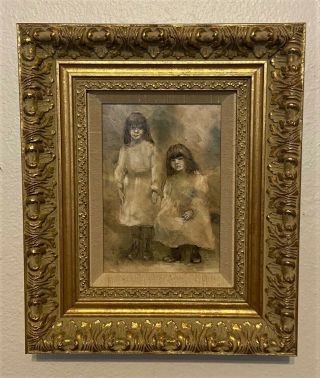 Vintage Signed Oil Painting Of Young Girls,  Children - Mary San Angelo