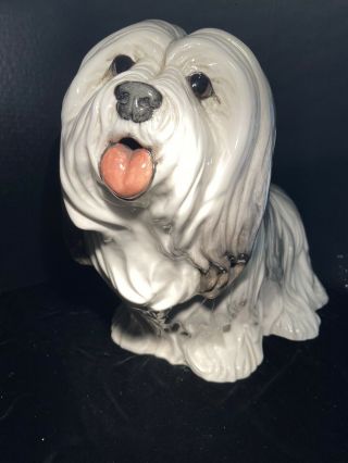 Vintage Townsends Ceramic Grey And White Lhasa Apso Dog Statue 1977 - Life Size