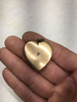 Antique Victorian 10k Gold Diamond Large Heart Locket Pendant 10.  65 Grams