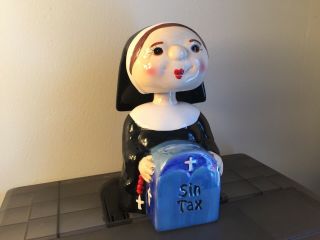 Bobblehead Nun Bank Sin Tax Religious Kitschy Ceramic