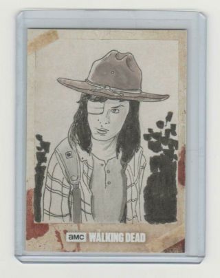 Topps Walking Dead Season 8 Carl Sketch Card By Artist Pablo Diaz (2) 1/1