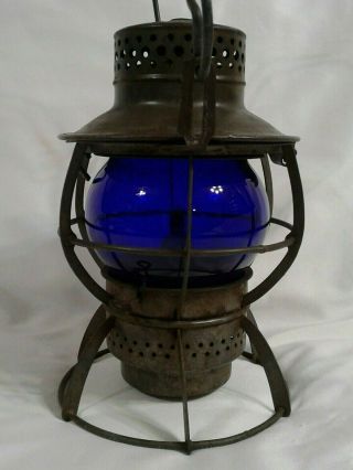 Vintage Dressel Arlington N.  J.  Rr Lantern W/cobalt Blue Glass Globe