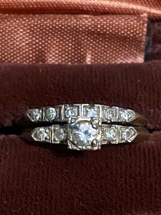 14k Vintage Ladies Yellow Gold Wedding Set Engagement Diamond Ring & Band 3.  3g
