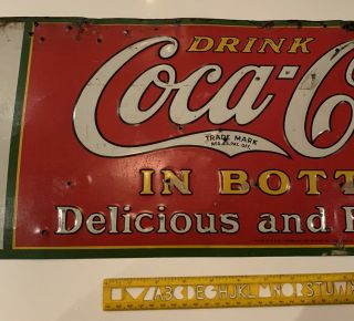 1931 Vintage Coca Cola Tin Sign Ice Cold Here Guaranteed Antique 3