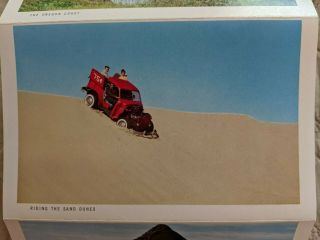 Vintage OREGON COAST SEA LION CAVES Fold Out Postcard - Logging,  Sand Dune Buggy 3
