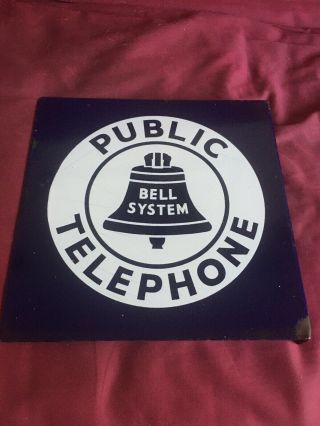 Vintage Bell System Public Telephone Flanged Porcelain Double Sided Sign 11 " X11 "