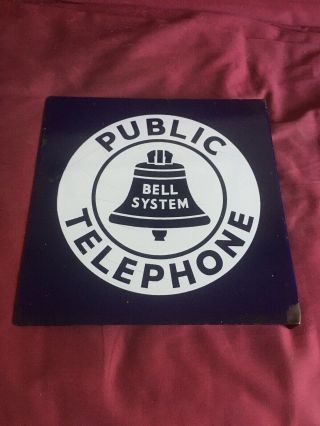 Vintage Bell System Public Telephone Flanged Porcelain Double Sided Sign 11 