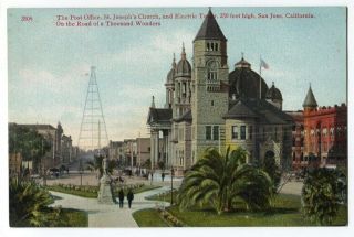 012113fp Vintage San Jose Ca California Postcard Electric Tower And Surrounds