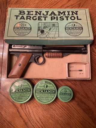 Vintage Benjamin Franklin 160 Air Target Pistol With 3 Tins Bbs