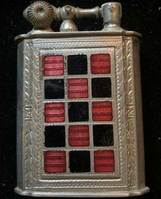 Rare Vintage Evans Lift Arm Lighter Glass Enamel Panel Black & Red -
