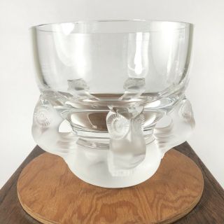 Vintage Lalique Hiboux Clear Crystal Bowl W Frosted Owls French Signed