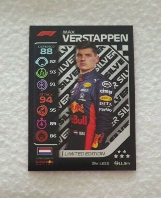 Topps Formula 1 Turbo Attax Max Verstappen Silver Limited Edition Card Le2s