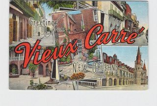 Vintage Postcard Big Large Letter Greetings Louisiana Orleans Vieux Carre 