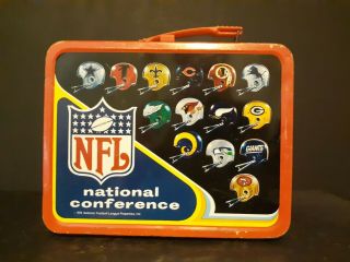 Vintage 1976 Rare Nfl National/american Conference Metal Lunchbox