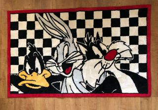 Vintage 90s Acme Looney Tunes Bugs Bunny Sylvester Duck Checker Floor Mat Rug