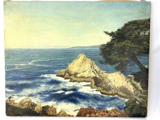Vintage Big Sur,  California Coast Hwy 1 - Lone Cypress Tree Oil Painting 16 " X20 "