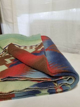 Vintage beacon cotton camp blanket western cowboy native design Green,  blue,  red 3
