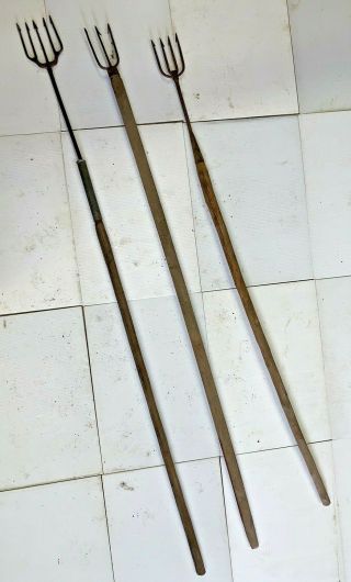 3 Antique/vintage Ice Fishing/sturgeon/sucker Spears Pike - Blacksmith Hand - Forged