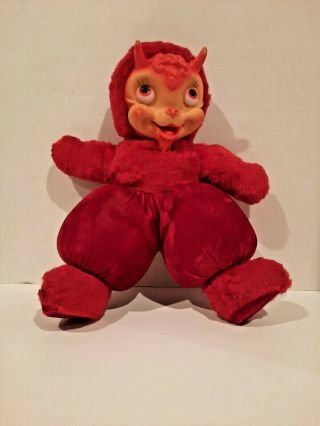 Vintage Gund Red Devil Rubber Face Plush Toy Doll 14 " Halloween