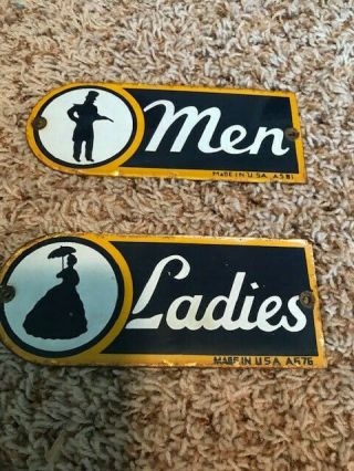 Vintage Porcelain Mens And Ladies Restroon Signs,  Oil And Gas Memorabilia