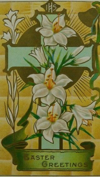 Easter Greetings Lilly Written On Posted Divided Back Vintage Postcard