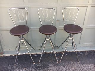 3 Matching Vintage Mid Century Modern Atomic Swivel Bar Stools By Comfort Lines
