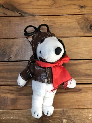 Vintage 1968 Snoopy Red Baron Aviator 12 Inch Dressed Stuffed Animal Doll Toy