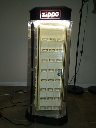 Vintage Lighted And Rotating Zippo Countertop Display Case - Holds 96 Lighters