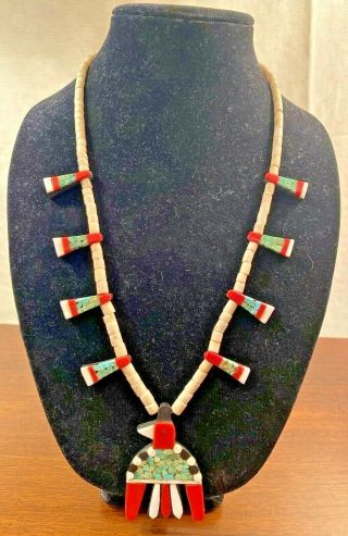 Estate Vintage Native American Beaded Santo Domingo Pueblo Thunderbird Necklace