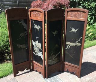 Old Vintage Chinese Japanese Oriental Wooden Decorative 4 Panel Fire Screen