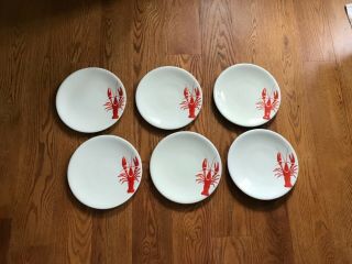 Set Of 6 Vintage Hbcm Lobster Dinner Plates France French Ceramic 1930 