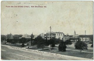 Braunfels Texas Tx 1910 Vintage Postcard Plaza & San Antonio Street