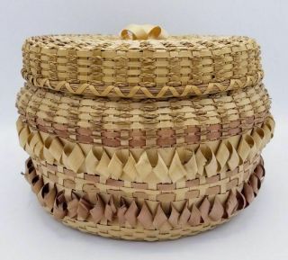 Vintage Native American Cherokee Indian Handmade Large White Oak Basket With Lid