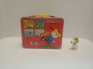 Vintage Thermos 1965 Peanuts Lunch Box Tin Metal Charlie Brown Snoopy,  & Toy.