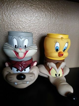 Set Of 4 Vintage 1992 & 93 Looney Tunes 3D Plastic Mugs 2