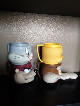Set Of 4 Vintage 1992 & 93 Looney Tunes 3D Plastic Mugs 3