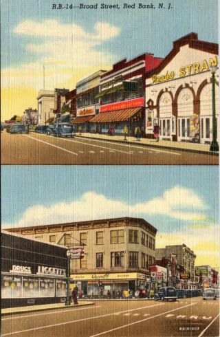 Postcard Nj Red Bank Jersey Broad Street View Vintage A11
