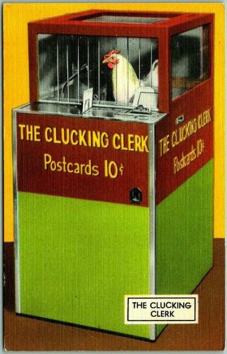 Vintage 1940s Hot Springs,  Arkansas Postcard I.  Q.  Zoo " The Clucking Clerk " Linen