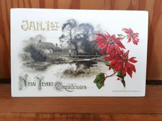 Vintage Christmas Year Greetings Postcard John Winch Poinsettia