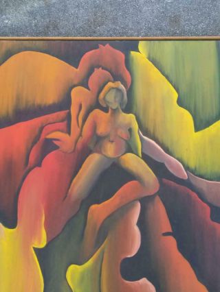 Vintage Oil Painting Abstract Nude Woman MCM Portrait Expressionist Mid Century 2