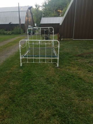 Vintage Wrought Iron Bed Frame With Springs.  4 Casters For Mobility.