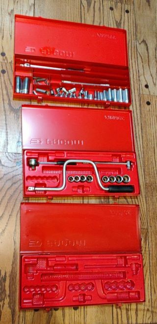 Vintage All Facom 3/8 " Drive Ratchet Socket Set J151 Various Tools 3 Metal Case