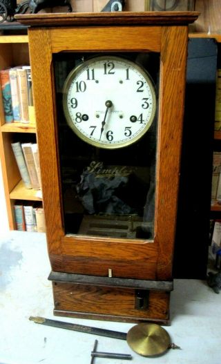 Vintage Simplex Time Recorder Clock - Complete,  Glass 31 Inches