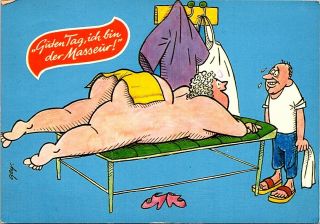 Guten Tag Fat Lady On Massage Table Comic Vintage Postcard B3