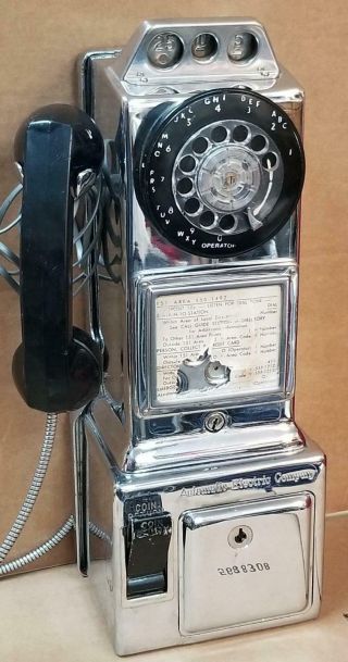 Vintage Chrome Automatic Electric Company 3 Slot Rotary Pay Phone A988p