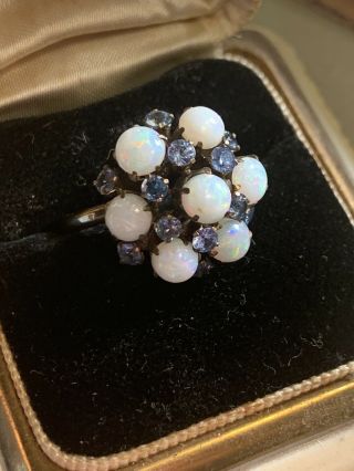 Vintage Opal Cluster Ring,  14k Gold,  Size 7