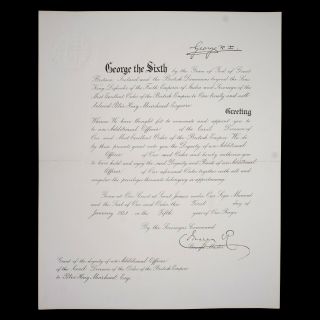 Royalty Queen Mary King George Vi Signed Royal Document Military Letter Obe Mbe